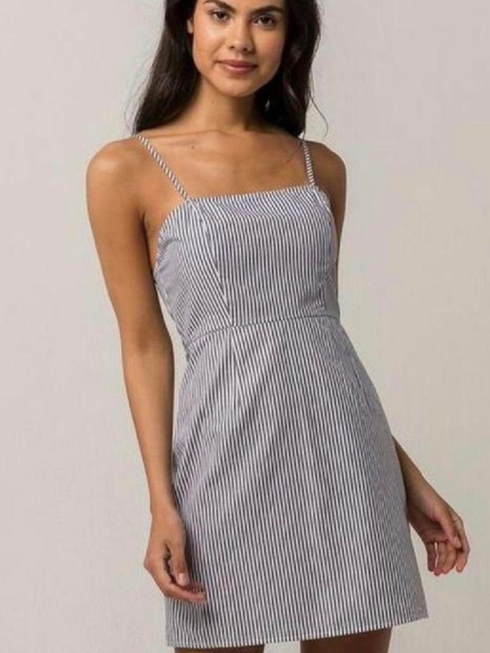 Brandy Melville Karla Seersucker White & Navy Striped Spaghetti Strap Mini Dress